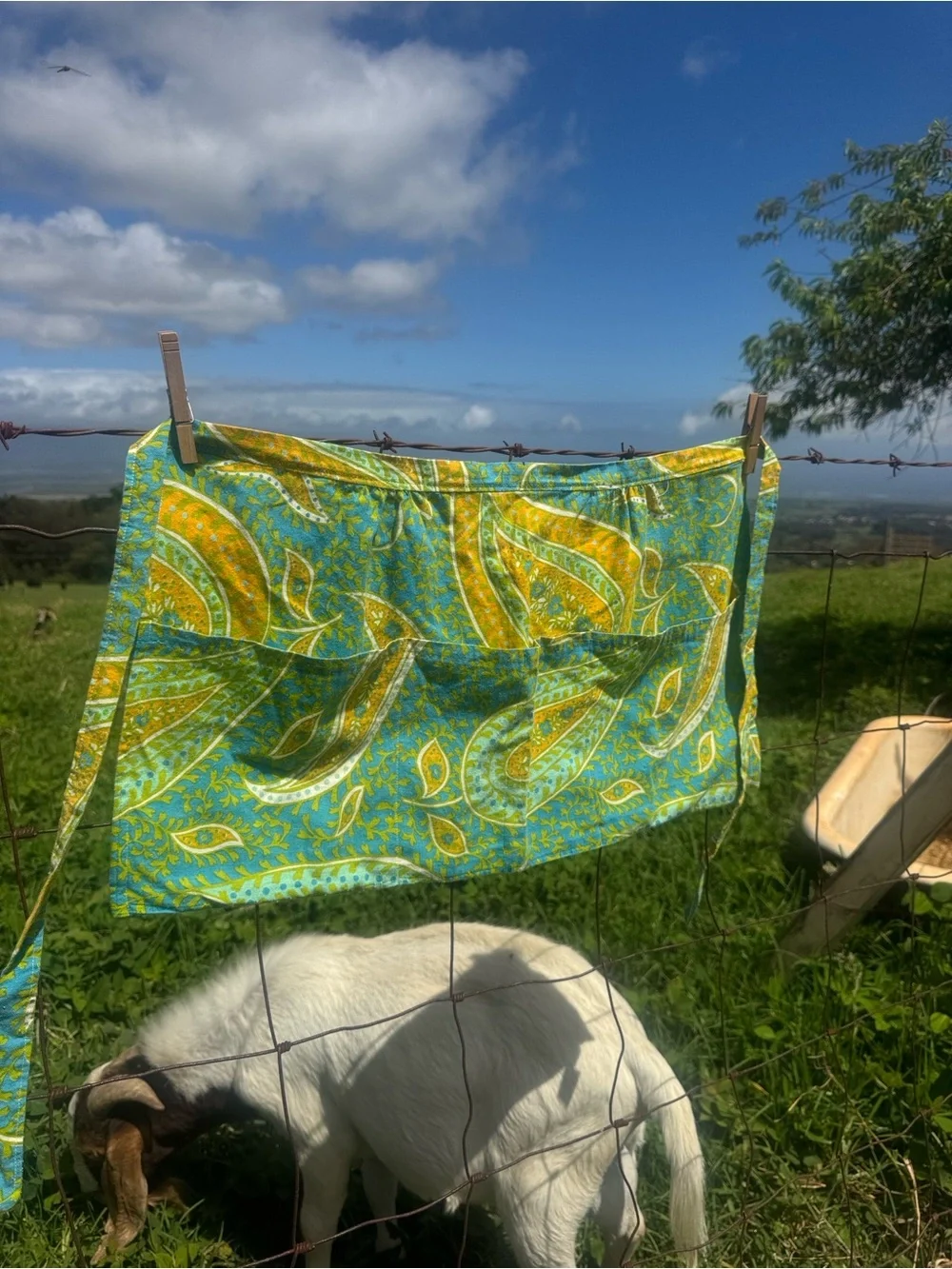 Vintage Retro turquoise and yellow paisley, short apron handmade
